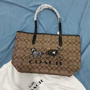 Coach City Tote In Signature Canvas With Halloween Horse And Carriage